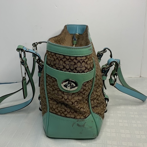 Coach Gallery Signature Jacquard, Tan Patent Satchel Shoulder Bag #D0878-F12346 - Picture 2 of 9